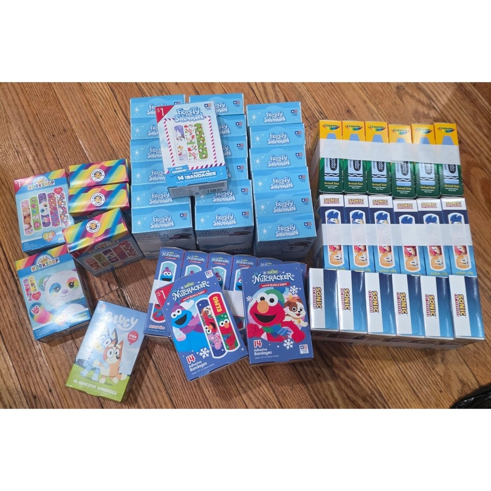 51pk Kids Character Bandages Lot Sonic Bluey Elmo Frosty Crayola Build-A-Bear